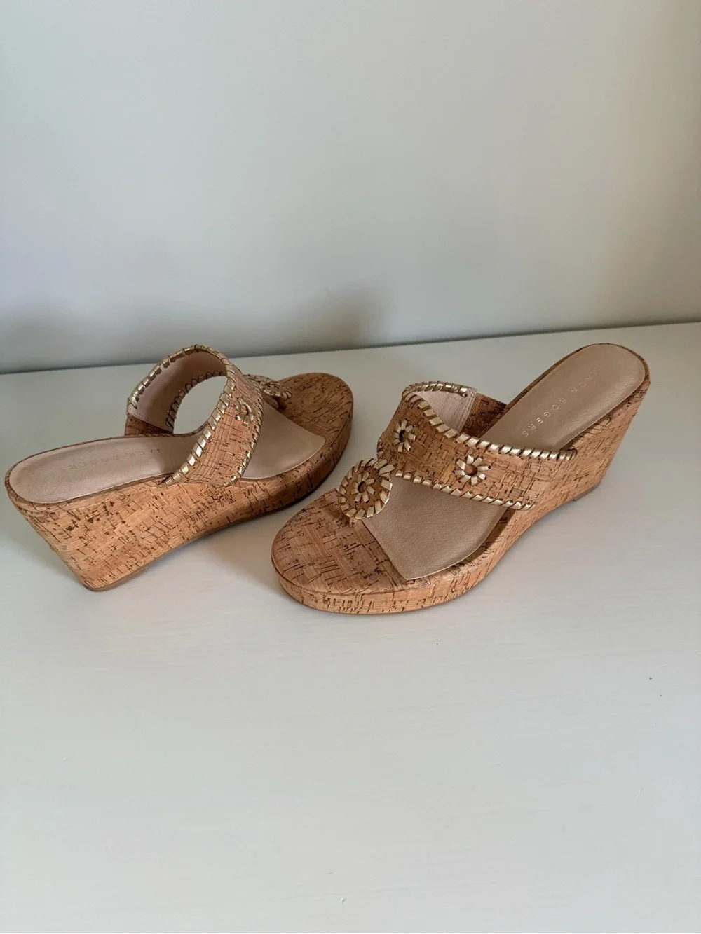 NWT Jack Rogers - Cork and Gold High Wedge Sandals